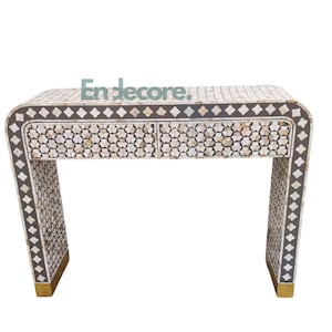 Handmade Mother of Pearl Inlay Console Table: Targua U-Shaped Entry Table
