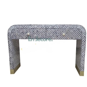 Inlegwerk van been met 2 lades consoletafel | Zwart handgemaakt bureau met inlegwerk van Endecore Art | Kaptafel, bureau, studeertafel, console in de gang