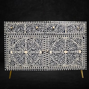 Handmade Bone Inlay Buffet Cabinet: 2-Drawer Sideboard Dresser