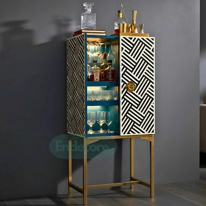Bar cabinet Handmade Bone Inlay Cabinet: Elegant Wine Storage Furniture