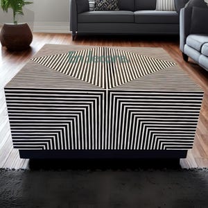 Handgefertigter Couchtisch aus Knochen mit optischem Muster, indisches Hartholz
