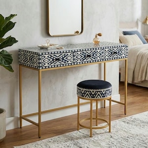 navy and gold dressing table Navy Blue Dressing Table with 2 Drawers and Metallic Trim - Isabella - Page  1