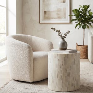 Handmade Bone Inlay Drum Side Table, Endtable