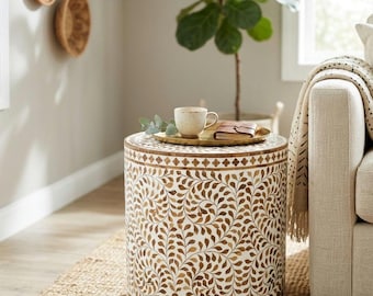 Wood Inlay Coffee Table: Teak, Resin, & Brass - Handmade Indian Decor