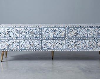 Media Console In Bone Inlay : Scroll Vine Pattern TV Stand