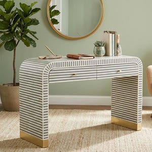 Two Drawer console, Handmade Bone Inlay  Table: U-Shaped Entryway Table