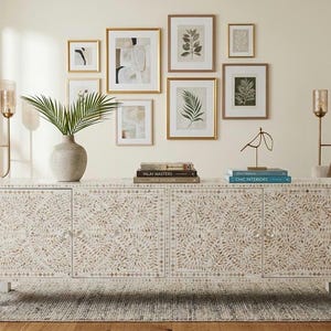 Media console, Handmade Mother of Pearl Inlay Media unit: Floral TV Cabinet