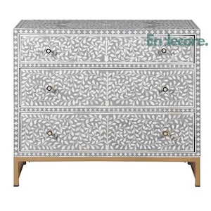 Bone Inlay Cabinet, 3 Drawer Dresser, Handmade Storage Unit, Optical Inlay Buffet, Gray Bone Furniture, Console with Free Shipping
