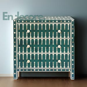 Handmade Bone Inlay Chest of Drawers: Boho Indian Dresser