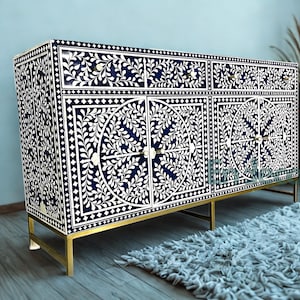 Handmade Bone Inlay Sideboard: 2-Door,2- drawers Buffet Cabinet - Endecore Art