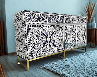 Handmade Bone Inlay Sideboard: 2-Door,2- drawers Buffet Cabinet - Endecore Art