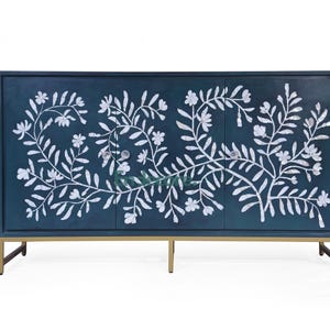 Bone Inlay Sideboard with 3 Doors | Handcrafted Storage Buffet & Entryway Cabinet | Home Decor Dresser – Interior Furniture