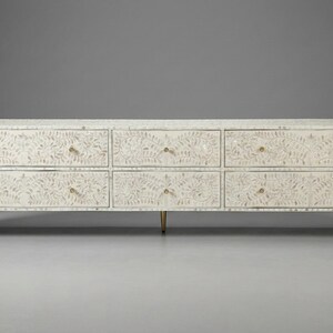 Handmade Mother of Pearl Inlay Media Cabinet: Scroll Vine TV Stand