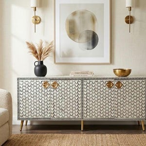 Media unit Handmade Bone Inlay Media Console: Moroccan TV Cabinet, Black and White