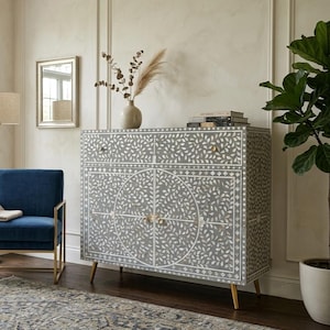 Mother of pearl Inlay cabinet,Handcrafted Scroll Vine storage