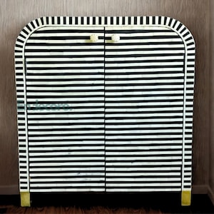 Bone Inlay 2-Door U Cabinet | Handmade Optical Inlay Storage Sideboard | Indian Bone Inlay Furniture |  Cabinet | Free Delivery