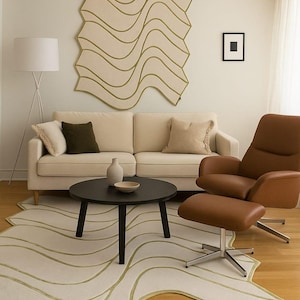 Ivory blue irregular shape Modern Abstract woolen Designer Handmade Tufted Area Rug for Living Room Bedroom 6x9 8x10 9x12 10x14 Customizable
