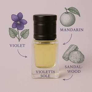Violetta Sole | Duftöl-Veilchen und Mandarinen-Sandelholz | Alkoholfreier Unisex-Anzug | Handgemachter, lang anhaltender natürlicher Duft | Natürlicher Moschus