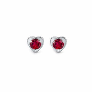Pendientes de botón de plata de ley 925 con rubíes y diamantes, pendientes de botón de rubí de talla redonda, joyería minimalista, regalo para ella.