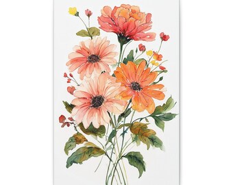 Impresión artística en lienzo floral, decoración de pared con flores, decoración del hogar, regalo para ella, arte de pared bohemio, arte de acuarela
