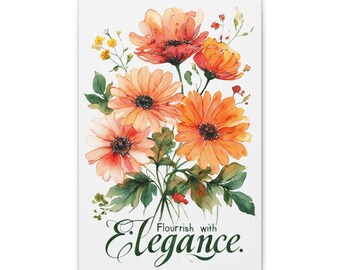 Florezca con elegancia, arte floral en lienzo, decoración del hogar, tapiz, regalo para ella, arte de pared para oficina, impresión botánica