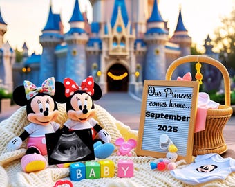 Anuncio de bebé princesa personalizado: Revelación de embarazo inspirada en Disney (archivo digital)