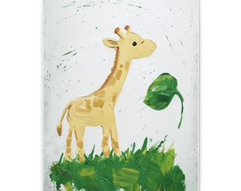 Lienzo de jirafa, decoración para habitación infantil, arte de pared para guardería, obra de arte de animales divertidos, regalo para baby shower, decoración de habitación infantil