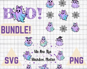 Paquete de imágenes prediseñadas de fantasmas pastel: Gráficos retro de Halloween SVG PNG