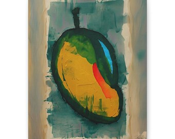 Impresión en lienzo de arte mural de mango, arte abstracto de mango, decoración colorida para el hogar, decoración de cocina tropical, arte mural moderno para espacios refrescantes