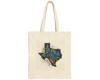 Bolsa de lona de algodón Texas Bluebonnet / Bolsa de compras ecológica, regalo para ella, orgullo texano, bolsa floral, bolsa reutilizable