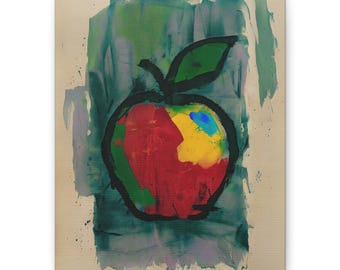 Impresión en lienzo de manzana, arte colorido para la decoración de la cocina, obra de arte moderna para el hogar, regalo para los amantes de la fruta, arte de pared para el comedor