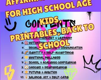100 Afirmaciones para Adolescentes de Preparatoria / Imprimible para Preparatoria / Confianza, Mentalidad, Motivación / PDF Imprimible / Regreso a Clases