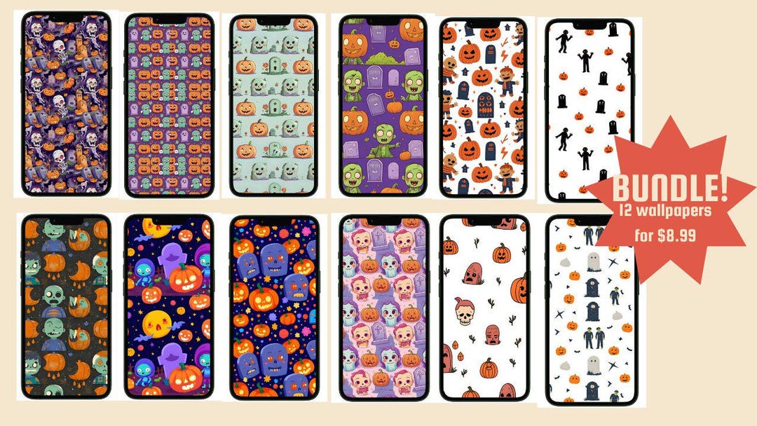 Creepy Cute Halloween iPhone Wallpaper Bundle – 12 Spooky Instant