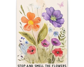 Lienzo floral para pared, Detente y huele las flores, Decoración del hogar, Regalo para amantes de la naturaleza, Estampados botánicos, Decoración primaveral