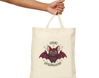 Bolsa de murciélago sobreestimulado, bolsa de Halloween, bolsa de compras ecológica, regalo adorable para amantes de los animales.