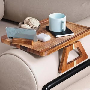 Bamboo Sofa Arm Table with Cup Holder & Phone Slot