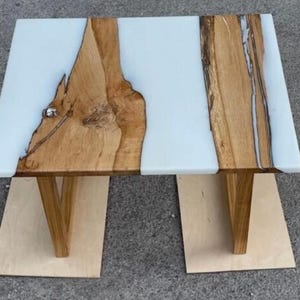 size 15x15&quot; Handmade Live Edge Coffee Table: White Epoxy Resin & Solid Wood