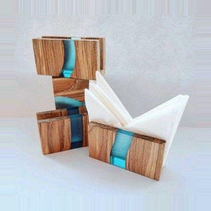 Live Edge Wood & Epoxy River Napkin Holder: Handmade Rustic Decorate