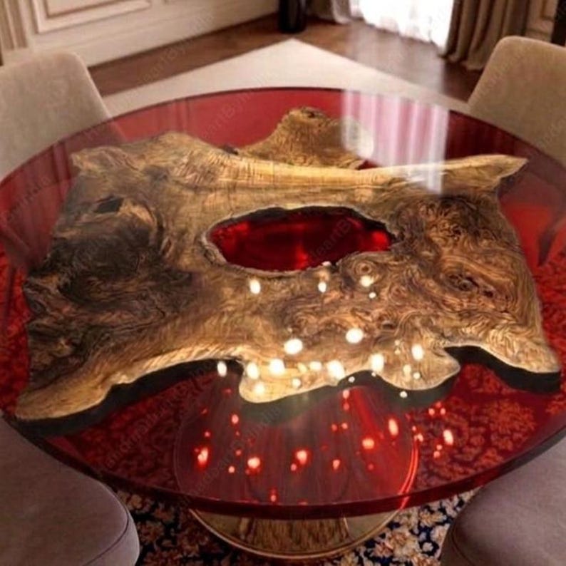 Transparent Red Epoxy Resin Dining Table, Live Edge Acacia Wood River Table, Luxury Custom Kitchen Table, Modern Resin Furniture,epoxy Table image 2