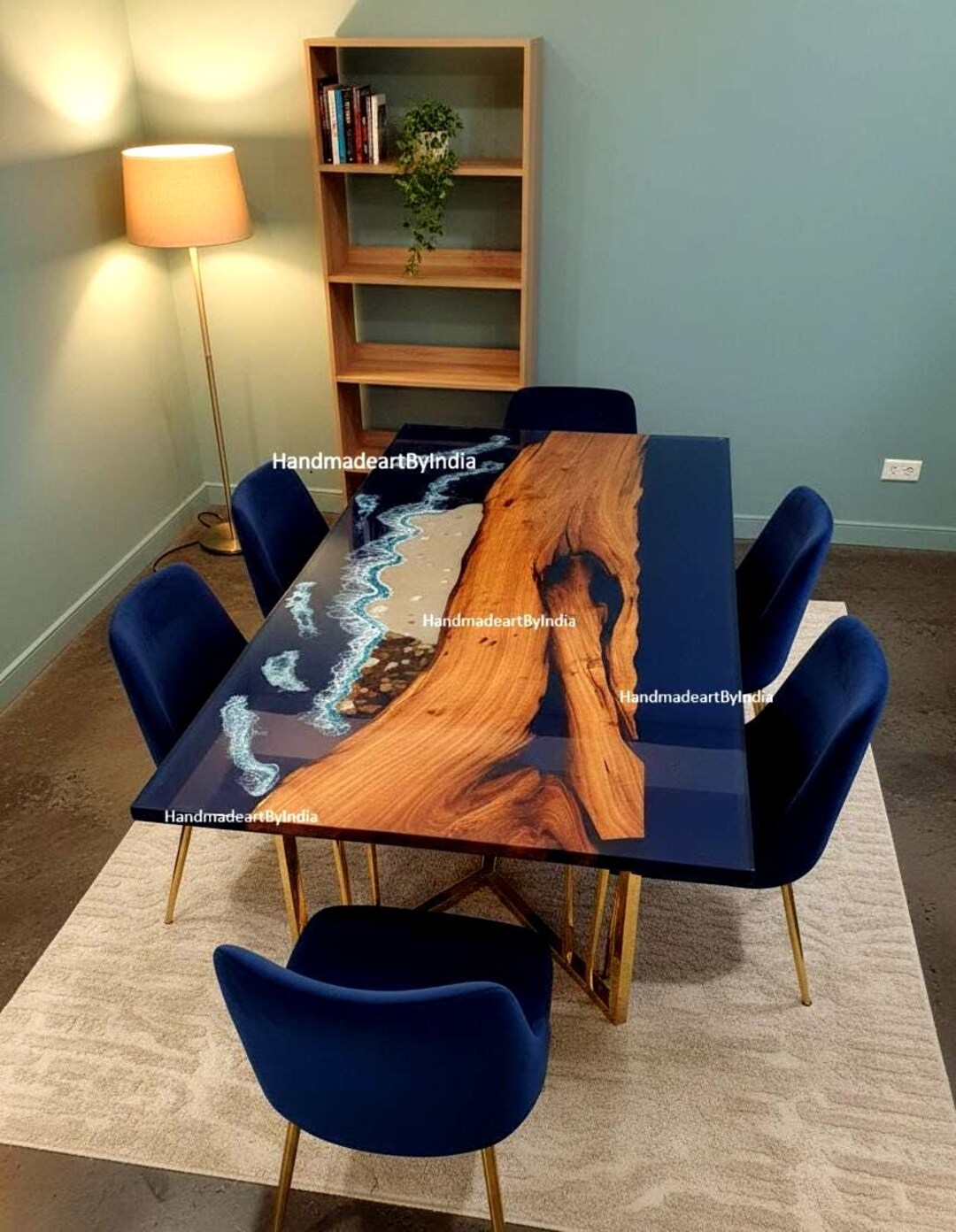 Ocean Blue Epoxy Table | Live Edge Wood River Dining Table | Coastal ...