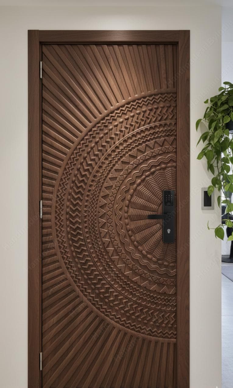 Panneau Décoratif Mural En Bois Sculpté Main Motif Mandala - Grand Format, Style Antique, Indonésie
