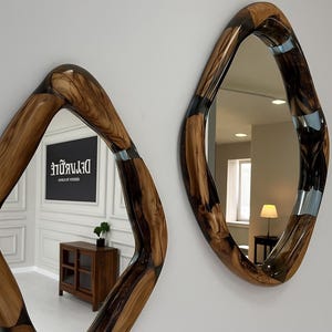24&quot; Handcrafted Epoxy Resin Wall Mirror | Modern Rustic Wooden Frame | Unique Home decor