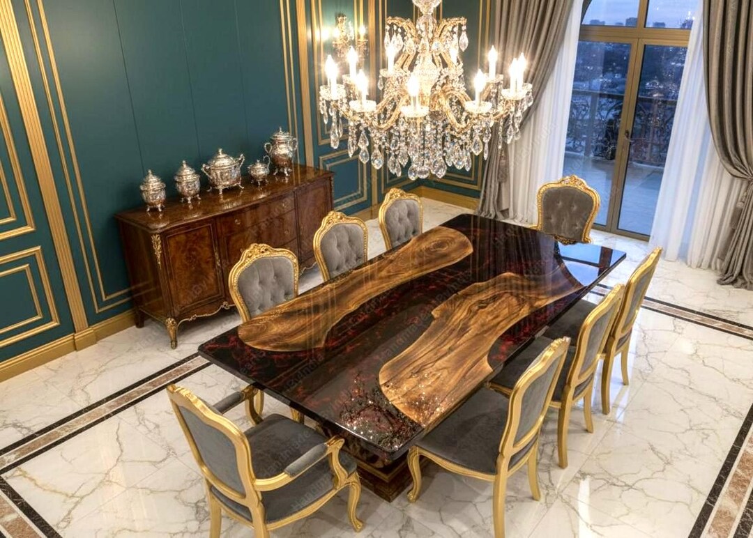 Handcrafted Deep Pour Resin River Table – Black Walnut Wood Dining ...