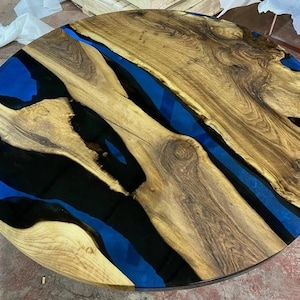 18&quot; acacia & Blue Epoxy Resin Coffee Table