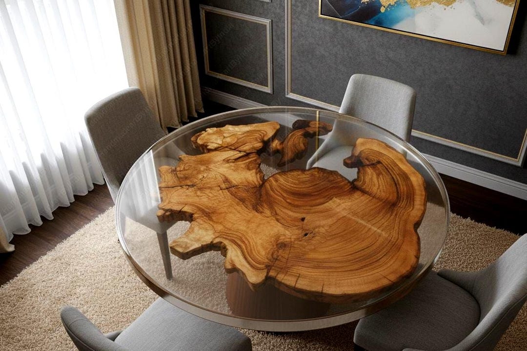 Luxury Round Resin Coffee Table | One-of-a-kind Olive Wood Slab Table ...