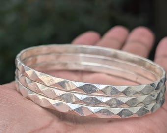 Hammered Sterling Silver Bangle | Minimalist Stacking Bracelet | Handmade Silver Jewelry