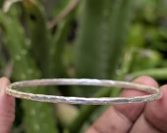 Minimalist Hammered Silver Bangle | Dainty Stacking Bracelet | Handmade Sterling Jewelry