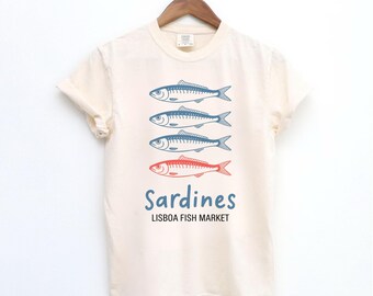 Shirt comfort Colors® sardines, shirt ingeblikte vis, T-shirt Portugal, vintage sardine, kustesthetiek, reisshirt, shirt vis, retro T-shirt