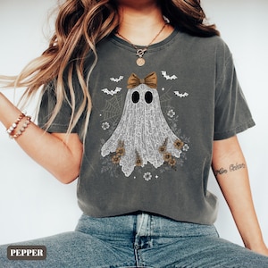 Comfort Colors® Halloween Lace Ghost Shirt, Spooky Coquette T-Shirt, Cute Girly Ghost shirt, Spooky Season Shirt, Gift For Halloween