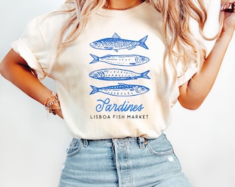 Shirt comfort Colors® sardines, shirt ingeblikte vis, T-shirt Portugal, vintage sardine, kustesthetiek, reisshirt, shirt vis, retro T-shirt